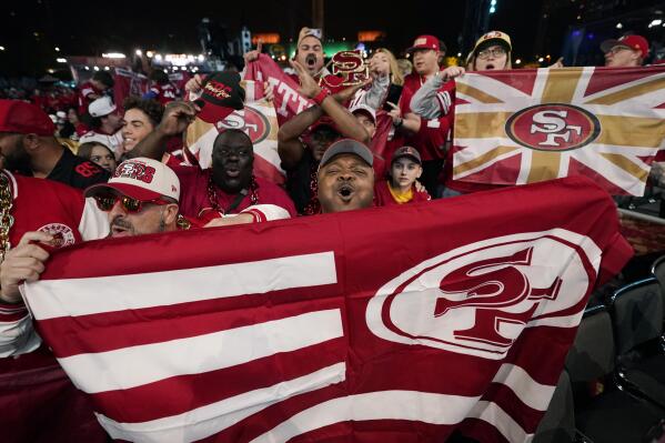 San Francisco 49ers fans cheer during the third round of the NFL football draft, Friday, April 28, 2023, in Kansas City, Mo. (AP Photo/Charlie Riedel)