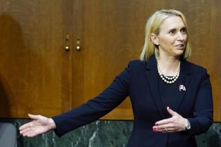 FILE - Bridget Brink talks before she testifies before a Senate Foreign Relations Committee confirmation hearing, May 10, 2022, on Capitol Hill in Washington. The Senate confirmed Brink on May 18 as Ambassador to Ukraine, filling the post as U.S. officials plan to return American diplomats to Kyiv as the country battles the Russian invasion. (AP Photo/Mariam Zuhaib, File)