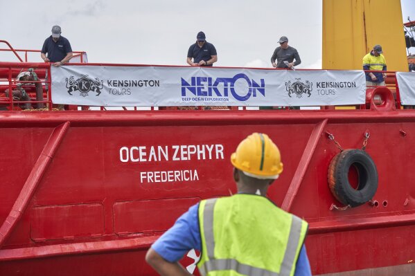 
              The research vessel Ocean Zephyr docked in Victoria, the Seychelles, on Friday March 1, 2019, where it will load and test equipment ahead of a weeks-long expedition to explore the depths of the Indian Ocean. The Ocean Zephyr is the mothership of the British-based Nekton Mission for scientists to document the impact of global warming in the unexplored frontier of the Indian Ocean, that could affect billions of people in the surrounding region over the coming decades.(AP Photo/Steve Barker)
            