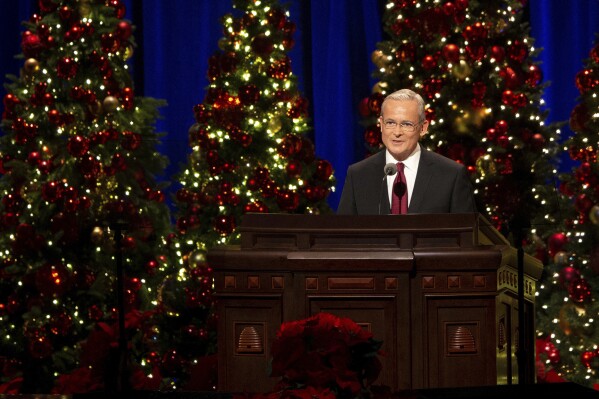 FILE - Elder Patrick Kearon speaks at the First Presidency Christmas Devotional at the Conference Center in Salt Lake City on Sunday, Dec. 8, 2019. The Church of Jesus Christ of Latter-day Saints announced Friday, Dec. 8, 2023, Kearon, the newest member of the faith's top governing body to fill a vacancy when a member died last month will be a man raised in England who had been previously serving on a middle tier leadership council. (Scott G Winterton/The Deseret News via AP)