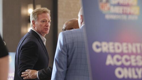 NFL Commissioner Roger Godell attends the NFL Owners Meetings at the Omni Hotel Monday, May 22, 2023 in Eagan, Minn. (AP Photo/Andy Clayton-King)