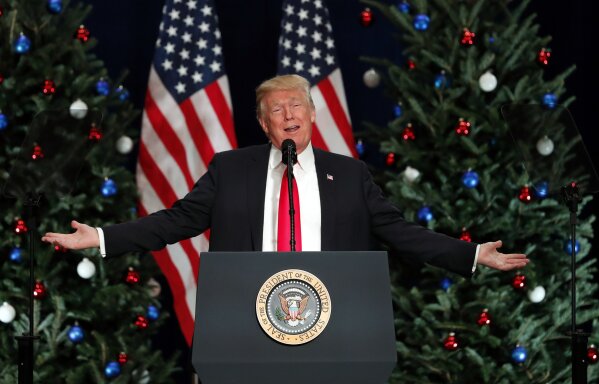 
              President Donald Trump speaks about tax reform Wednesday, Nov. 29, 2017, in St. Charles, Mo. (AP Photo/Jeff Roberson)
            