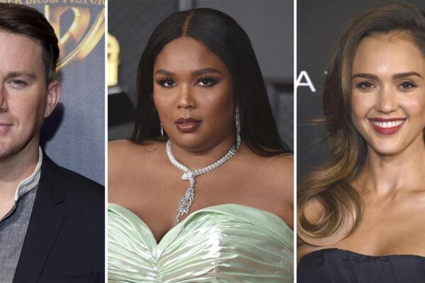 This combination photo of celebrities with birthdays from April 24 - April 30 shows Carly Pearce, from left, Hank Azaria, Channing Tatum, Lizzo, Jessica Alba, Leslie Jordan, and Kirsten Dunst. (AP Photo)