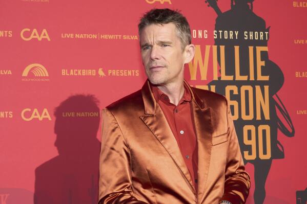 Ethan Hawke arrives at Willie Nelson 90, celebrating the singer's 90th birthday on Saturday, April 29, 2023, at the Hollywood Bowl in Los Angeles. (Photo by Allison Dinner/Invision/AP)
