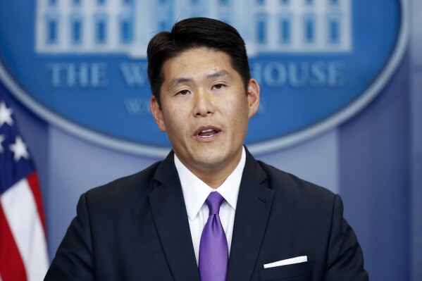 FILE - Principal Associate Deputy Attorney General Robert Hur speaks during a press briefing at the White House in Washington, July 27, 2017. The special counsel who impugned the president's age and competence in his report on how Joe Biden handled classified documents will himself be up for questioning this week. Hur, now the U.S. attorney appointed by Donald Trump, is scheduled to testify before a congressional committee on Tuesday, March 12, 2024, as House Republicans try to keep the spotlight on unflattering assessments of Biden. (AP Photo/Alex Brandon, File)