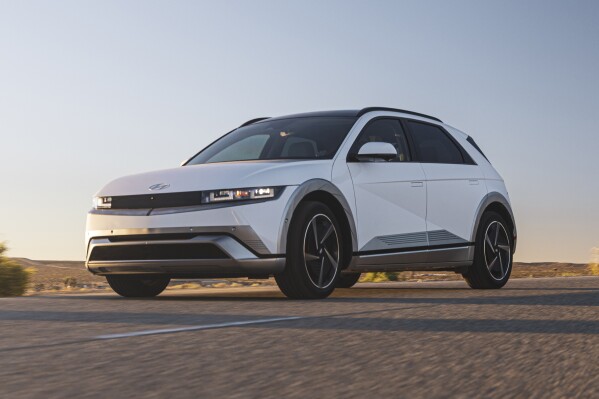 This photo provided by Hyundai shows the 2025 Ioniq 5, an excellent choice for shoppers looking for an electric SUV. It offers easy-to-use tech and can also charge at most Tesla Supercharger fast-charging stations. (Courtesy of Hyundai Motor America via AP).