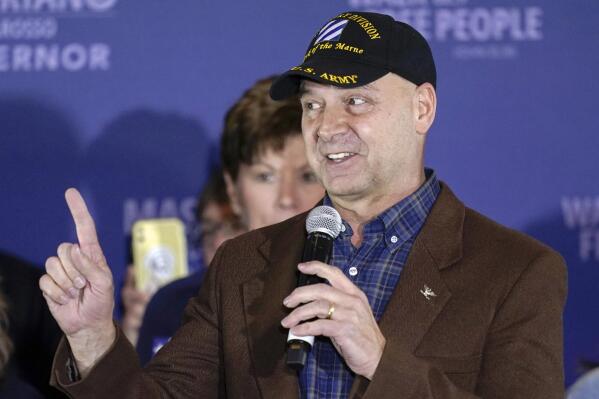 FILE - Pennsylvania Republican gubernatorial candidate Doug Mastriano speaks to supporters during an election night campaign event at the Penn Harris Hotel in Camp Hill, Pa., Nov. 8, 2022. Mastriano has said he will announce Thursday night, May 25, 2023, whether he will run for U.S. Senate, less than seven months after his landslide loss in last November’s general election for governor. (AP Photo/Carolyn Kaster, File)