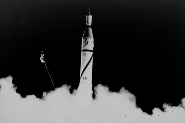 America's first satellite, Explorer I, is launched January 31, 1958 on a Redstone Rocket.  (AP Photo/NASA)