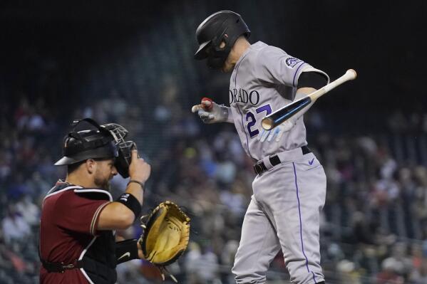 Colorado Rockies' Trevor Story looks on before the baseball game