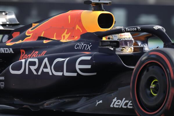 Red Bull driver Max Verstappen, of the Netherlands, drives his car during the qualifying run of the Formula One Mexico Grand Prix at the Hermanos Rodriguez racetrack in Mexico City, Saturday, Oct. 29, 2022. (AP Photo/Moises Castillo)