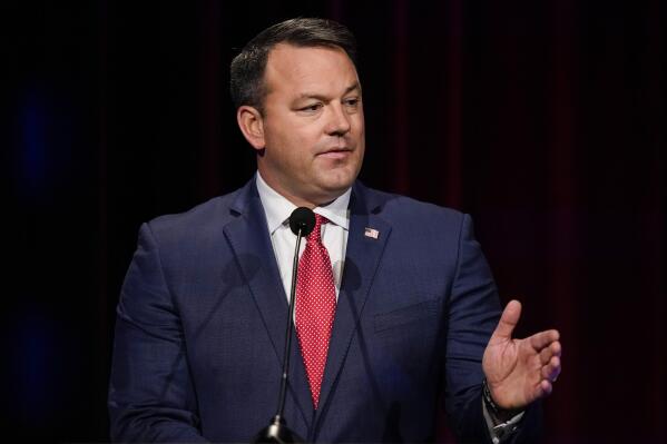 FILE - Georgia Lt. Gov. candidate Burt Jones participates in a republican primary debate on Tuesday, May 3, 2022, in Atlanta. (AP Photo/Brynn Anderson, Pool)