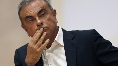 FILE - Former Nissan Motor Co. Chairman Carlos Ghosn holds a press conference at the Maronite Christian Holy Spirit University of Kaslik, in Kaslik, north of Beirut, Lebanon, on Sept. 29, 2020. A Lebanese judge on Monday June 19, 2023, questioned auto tycoon Carlos Ghosn in Beirut over possible links to a former French Cabinet minister who was charged two years ago for dealing with him, officials familiar with the case said. (AP Photo/Hussein Malla, File)