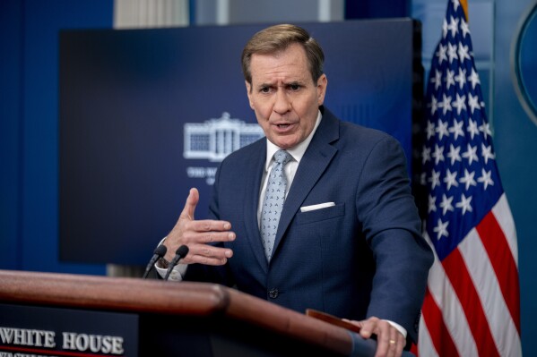 National Security Council spokesman John Kirby speaks during a press briefing at the White House, Monday, Nov. 20, 2023, in Washington. (AP Photo/Andrew Harnik)