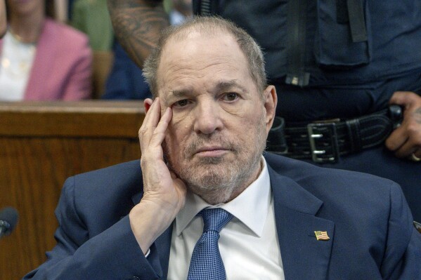FILE - Harvey Weinstein appears at Manhattan criminal court for a preliminary hearing on Wednesday, May 1, 2024, in New York. New York lawmakers may soon change the legal standard that allowed Weinstein’s rape conviction to be overturned, with momentum building behind a bill to strengthen sexual assault prosecutions after the disgraced movie mogul’s case was tossed.(Steven Hirsch/New York Post via AP, Pool, File)
