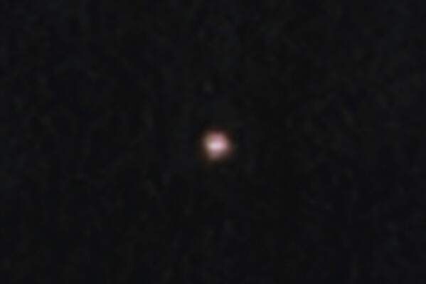 This image provided by the European Space Agency on Wednesday, April 2, 2025, captured by NASA's Webb telescope, shows the asteroid 2024 YR4. (European Space Agency via AP)