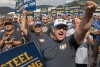 FILE - Tom Duffy of Clairton raises his fist as hundreds of United Steelworkers rally and march on Thursday, Aug. 30, 2018, in Clairton, Pa. The United Steelworkers Union has endorsed President Joe Biden Wednesday, March 20, 2024, giving him support from another large labor union. (Steph Chambers/Pittsburgh Post-Gazette via AP, File)