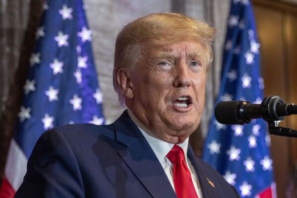 FILE - Former President Donald Trump speaks at a campaign event at the South Carolina Statehouse, Jan. 28, 2023, in Columbia, S.C. (AP Photo/Alex Brandon, File)