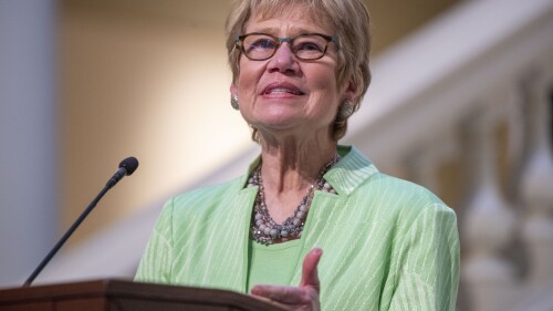 FILE - Kathleen Toomey, commissioner of the Georgia Department of Public Health, speaks during a news conference at the Georgia Capitol, March 16, 2021, in Atlanta. Toomey said on Tuesday, July 11, 2023, that her department finds deaths among new Georgia moms are almost all preventable, but says it will take a multidisciplinary approach to combat the problem. (Alyssa Pointer/Atlanta Journal-Constitution via AP, File)