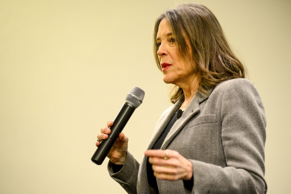 Democratic presidential hopeful Marianne Williamson speaks a campaign stop at the Keene Public Library in Keene, N.H., Thursday, Jan. 18, 2024. (Kristopher Radder/The Brattleboro Reformer via AP)