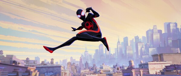 This image released by Sony Pictures Animation shows Miles Morales as Spider-Man, voiced by Shameik Moore, in a scene from Columbia Pictures and Sony Pictures Animation's "Spider-Man: Across the Spider-Verse." (Sony Pictures Animation via AP)