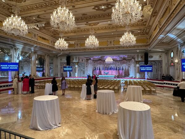 Mar-a-Lago’s gilded ballroom is set for Donald Trump's Super Tuesday night event (AP Photo/Jill Colvin)