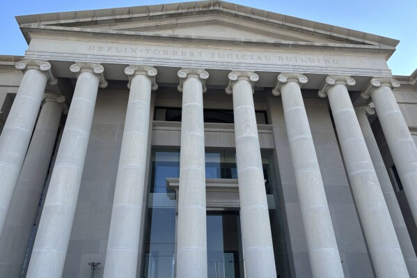 The exterior of the Alabama Supreme Court building in Montgomery, Ala., is shown Tuesday, Feb. 20, 2024. The Alabama Supreme Court ruled, Friday, Feb. 16, 2024, that frozen embryos can be considered children under state law, a ruling critics said could have sweeping implications for fertility treatments. The decision was issued in a pair of wrongful death cases brought by three couples who had frozen embryos destroyed in an accident at a fertility clinic. (AP Photo/Kim Chandler)