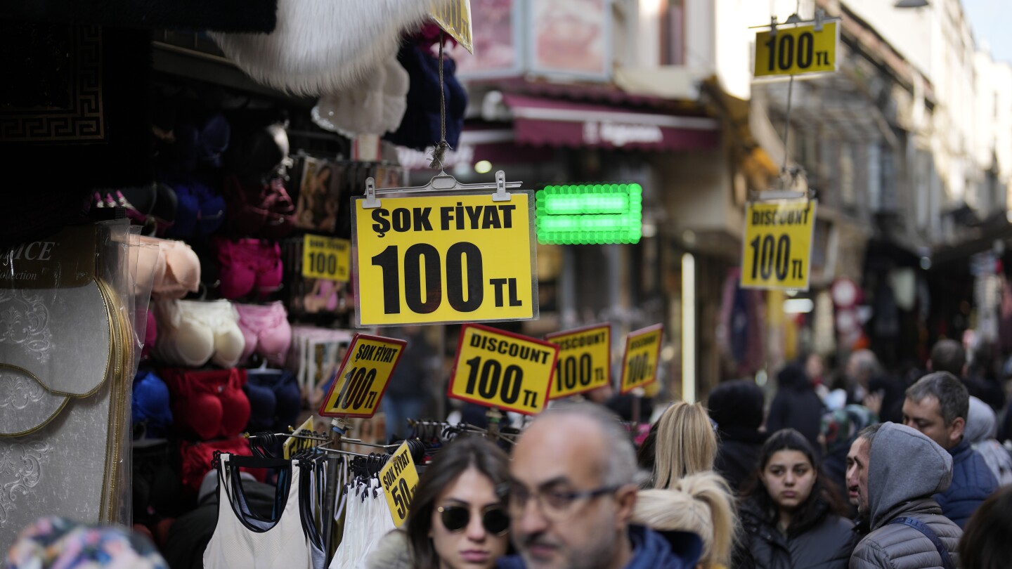 Turkish central bank keeps its key interest rate unchanged, pausing a series of hikes