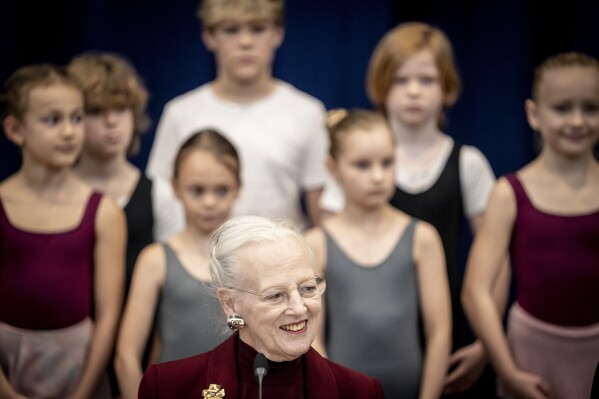 FILE - Denmark's Queen Margrethe during the first working day at the HC Andersen ballet The Snow Queen at Tivoli in Copenhagen, on Nov. 2 2021. Queen Margrethe, who surprised her country by abdicating earlier this year, is back as ballet costume designer with Denmark’s famed Tivoli amusement park that celebrates its 150th anniversary this year, the gardens said Monday March 11, 2024. (Mads Claus Rasmussen/Ritzau Scanpix via AP, File)
