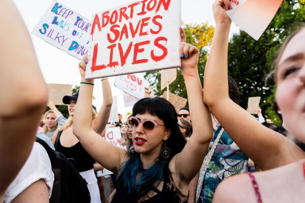 FILE - Abortion advocates rally outside the Supreme Court, June 24, 2022, in Washington. (AP Photo/Julia Nikhinson, File)