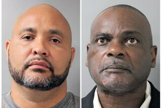 FILE - This combination of undated file photos provided by the Houston Police Department shows Steven Bryant, left, and Gerald Goines, in Houston. An audit has found various problems with a Houston Police Department narcotics unit that's been under scrutiny following a deadly 2019 drug raid. The audit found that officers made hundreds of errors in cases, often weren't thorough in their investigations, lacked supervision and overpaid informants for the seizure of minuscule amounts of drugs. The 66-page audit reviewed the work of two former members of the narcotics unit, Goines and Bryant, along with the work of squads within the unit. (Houston Police Department via AP, File)