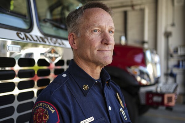 Calistoga Fire Chief Jed Matcham poses for a portrait Tuesday, May 27, 2025, in Calistoga, Calif. (AP Photo/Annika Hammerschlag)