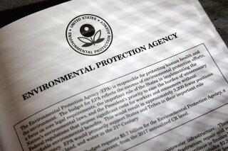 
              FILE - In this March 16, 2017, file photo, proposals for the Environmental Protection Agency (EPA) in President Donald Trump's first budget are displayed at the Government Printing Office in Washington. President Donald Trump will sign an executive order on March 29 that will suspend, rescind, or flag for review more than half-a-dozen measures that were part of former President Barack Obama’s sweeping plan to curb global warming. (AP Photo/J. Scott Applewhite, file)
            