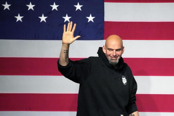 FILE - Pennsylvania Lt. Gov. John Fetterman takes the stage at an election night party in Pittsburgh on Nov. 9, 2022. Pennsylvania Sen. John Fetterman left a hospital in Washington on Friday, Feb. 10, 2023, after a two-day stay, his office said Friday, following a spell of lightheadedness that prompted the visit as he recovers from a stroke he suffered last year on the campaign trail. (AP Photo/Gene J. Puskar, File)