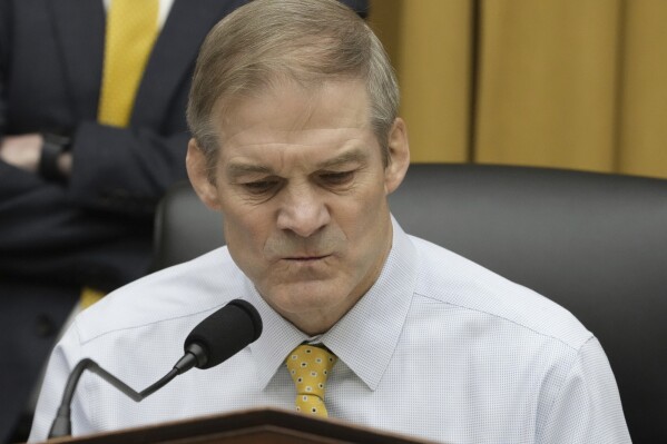 Committee Chairman Rep. Jim Jordan, R-Ohio, speaks during a House Judiciary Committee hearing with Department of Justice Special Counsel Robert Hur, Tuesday March 12, 2024, on Capitol Hill in Washington. (AP Photo/Jacquelyn Martin)