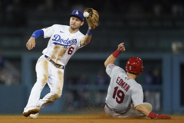 Los Angeles Dodgers second baseman Trea Turner looks on in the