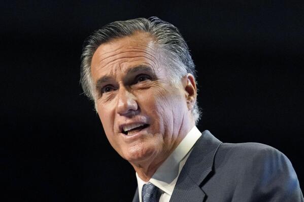 Sen. Mitt Romney addresses the Utah Republican Party 2021 Organizing Convention Saturday, May 1, 2021, in West Valley City, Utah. Romney was booed as he addressed the Utah GOP convention. (AP Photo/Rick Bowmer)