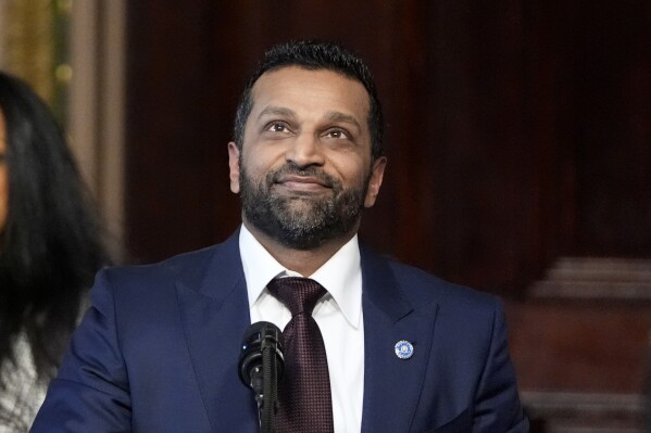 Kash Patel, President Donald Trump's new director of the FBI, is pictured during his ceremonial swearing-in, Friday, Feb. 21, 2025, in the Indian Treaty Room at the Eisenhower Executive Office Building on the White House campus in Washington. (AP Photo/Mark Schiefelbein)