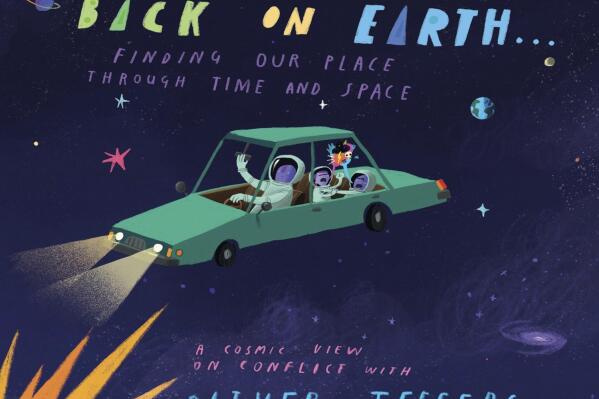 This cover image released by Penguin Young Readers shows "Meanwhile Back on Earth," by children’s author and visual artist Oliver Jeffers. (Penguin Young Readers via AP)