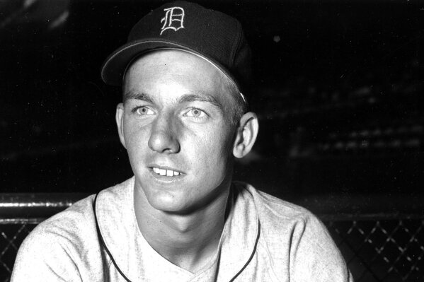 FILE - This is a June 23, 1953, file photo showing Detroit Tigers baseball player Al Kaline. Al Kaline, who spent his entire 22-season Hall of Fame career with the Detroit Tigers and was known affectionately as “Mr. Tiger,” has died. He was 85. John Morad, a friend of Kaline's, confirmed to The Associated Press that he died Monday, April 6, 2020, at his home in Michigan. (AP Photo/FIle)