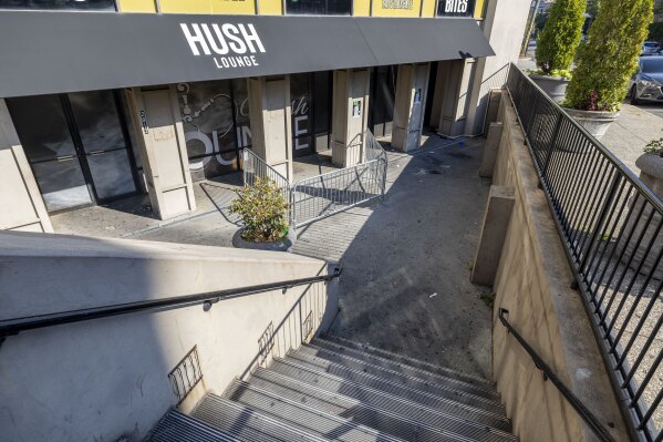 The scene of a fatal shooting outside Hush, a hookah lounge, in the Five Points neighborhood of Birmingham, Ala., Sept. 22, 2024. (AP Photo/Vasha Hunt, File)