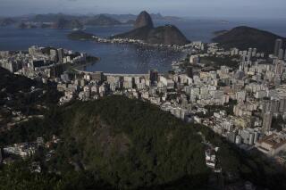 FILE - Sugarloaf mountain and the Guanabara Bay are seen in Rio de Janeiro, Brazil, July 8, 2016. Brazil’s federal prosecutors blocked a decision on Thursday, June 1, 2023, to authorize the installment of ziplines at Rio de Janeiro’s world-famous Sugarloaf Mountain, claiming they will damage the environment around one of the United Nations world’s heritage sites. (AP Photo/Leo Correa, File)