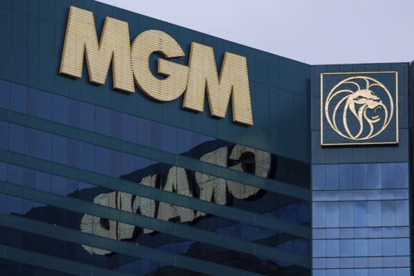 FILE - The exterior of the MGM Grand hotel-casino is pictured on Sept. 20, 2023, in Las Vegas. The Las Vegas hotel workers union reached a deal with MGM Resorts International, the largest employer on the Las Vegas Strip, on the heels of its breakthrough agreement with Caesars Entertainment. The Culinary Workers Union announced the tentative 5-year agreement Thursday, Nov. 9 (AP Photo/Ty ONeil, File)