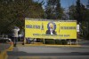 A photograph of late temple president Hardeep Singh Nijjar is seen on a banner outside the Guru Nanak Sikh Gurdwara Sahib in Surrey, British Columbia, on Monday, Sept. 18, 2023, where temple president Hardeep Singh Nijjar was gunned down in his vehicle while leaving the temple parking lot in June. Canada expelled a top Indian diplomat Monday as it investigates what Prime Minister Justin Trudeau called credible allegations that India’s government may have had links to the assassination in Canada of a Sikh activist.(Darryl Dyck/The Canadian Press via AP)