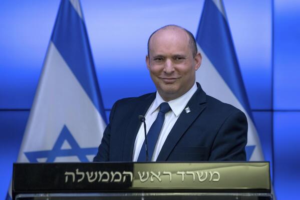 Israeli Prime Minister Naftali Bennett holds a news conference  at the Government Press Office in, Jerusalem, Saturday, Nov. 6,  2021. (Ohad Zwigenberg/Pool Photo via AP)