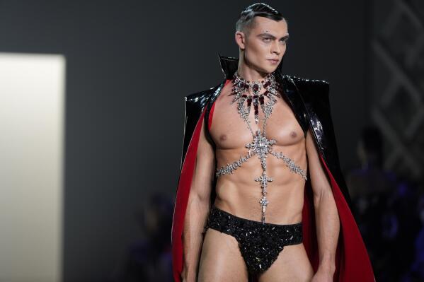 The Blonds Fall/Winter 2022 collection is modeled at Spring Studios during New York Fashion Week on Wednesday, Feb. 16, 2022, in New York. (Photo by Charles Sykes/Invision/AP)