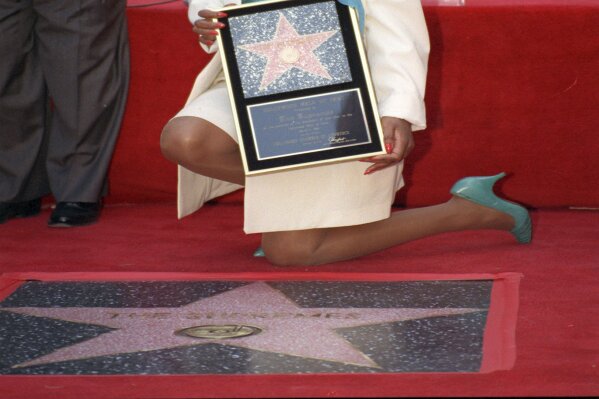 FILE - In this March 11, 1994 file photo, Mary Wilson, former member of The Supremes, poses at the dedication of the 2,026th star on the Hollywood Walk of Fame honoring The Supremes in Hollywood, Calif. Wilson, the longest-reigning original Supreme, has died at 76 years old. Publicist Jay Schwartz says Wilson died Monday, Feb. 8, 2021, at her home in Las Vegas and that the cause was not immediately clear.  (AP Photo/Brennan Linsley, File)