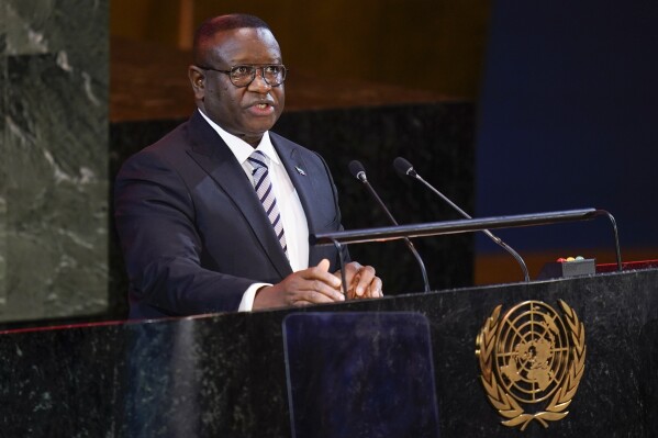 FILE - Julius Maada Bio, President of Sierra Leone, speaks at the start of the Transforming Education Summit at United Nations headquarters, Monday, Sept. 19, 2022. Sierra Leone鈥檚 President has declared a nationwide curfew after gunmen attacked the West African country's main military barracks in the capital, raising fears of a breakdown of order amid a surge of coups in the region. Bio said Sunday, Nov. 26, 2023 in a statement on X, formerly known as Twitter, that the unidentified gunmen attacked an armory in the capital, Freetown, early morning. (AP Photo/Seth Wenig, File)