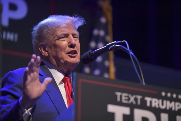 Former President Donald Trump speaks at a campaign event Monday, March 13, 2023, in Davenport, Iowa. (AP Photo/Ron Johnson)