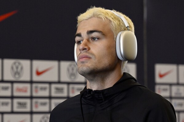 United States' Gio Reyna arrives for an international friendly soccer match against Germany at Pratt & Whitney Stadium at Rentschler Field, Saturday, Oct. 14, 2023, in East Hartford, Conn. (AP Photo/Jessica Hill)