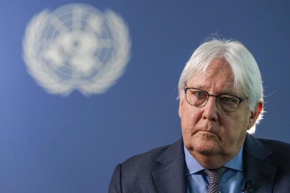 FILE- Martin Griffiths, the United Nations humanitarian chief, speaks during an interview at the U.N. headquarters in New York, Sept. 28, 2021. A top U.N. official says that the Islamic extremist insurgency in northeast Nigeria is a “very, very dangerous (and) very threatening” crisis that needs more than $1 billion in aid in 2022 to assist those hit by the decade-long conflict. (AP Photo/Mary Altaffer, File)